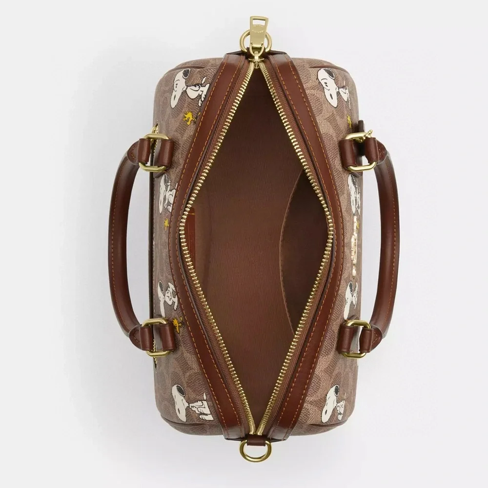 NWT Coach X Peanuts Rowan Satchel Bag In Signature With Snoopy Print - Picture 5 of 10